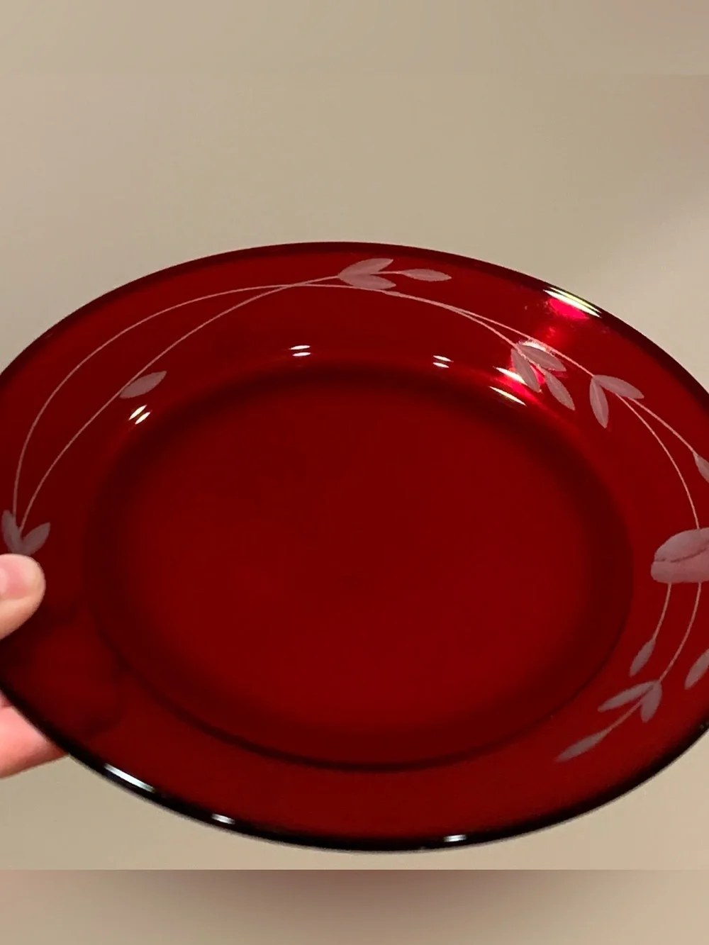 Vintage Princess House Heritage 8 in. Ruby Red Glass Plates Set of 4 France #639